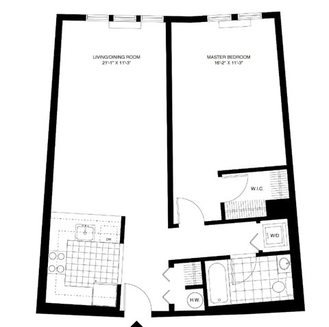 Floor plan for 1 bed, 1 bath, 854 sqft